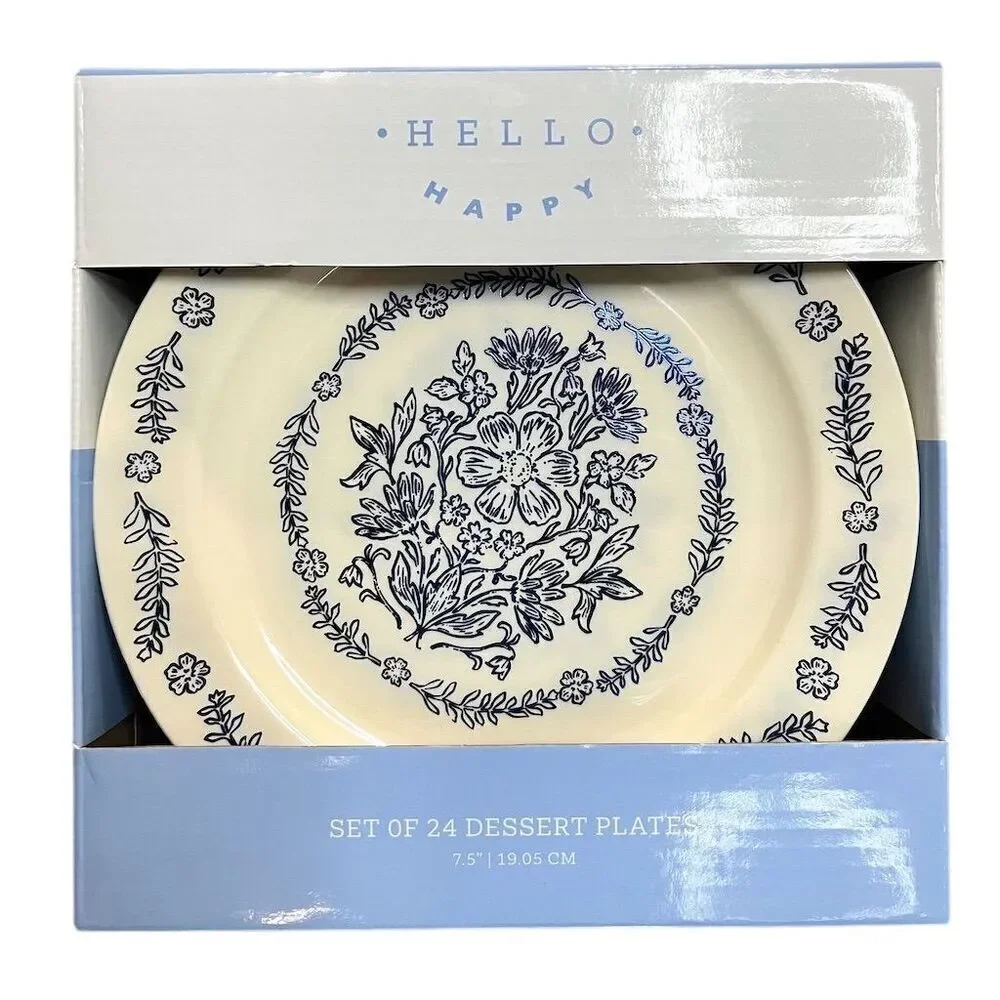 Hello Happy Hello Happy Set of 24 Blue Floral Dessert Plates 7.5